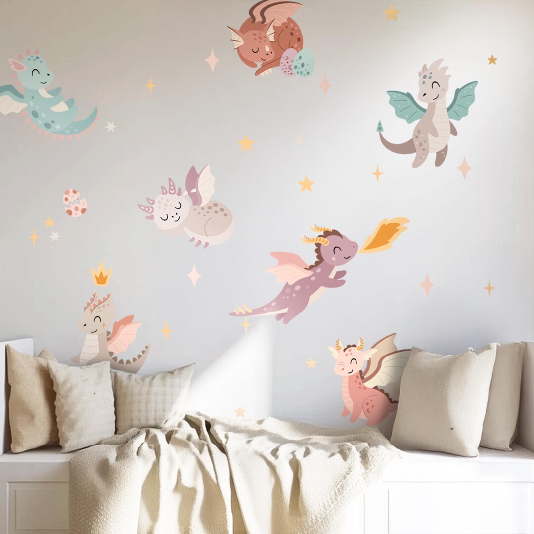 Dragon Wall Decals – Nursery Decor, Watercolor Dragon Stickers, Fantasy ...