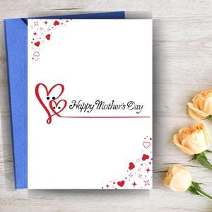 Tarjeta del Día de la Madre con forma de corazón, tarjeta imprimible y descargable, tarjeta sencilla para el Día de la Madre, tarjeta para el Día de la Madre, tarjeta de feliz Día de la Madre