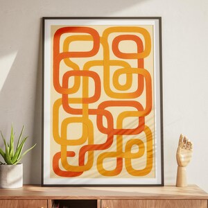 Impression géométrique rétro : oeuvre d'art orange Mid-Century (téléchargement numérique)