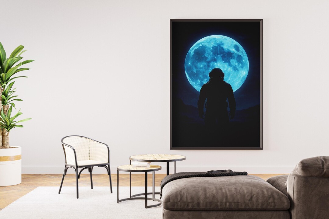 Astronaut Moon Wall Art Poster – Surreal Space Night Scene Sci-fi Decor ...