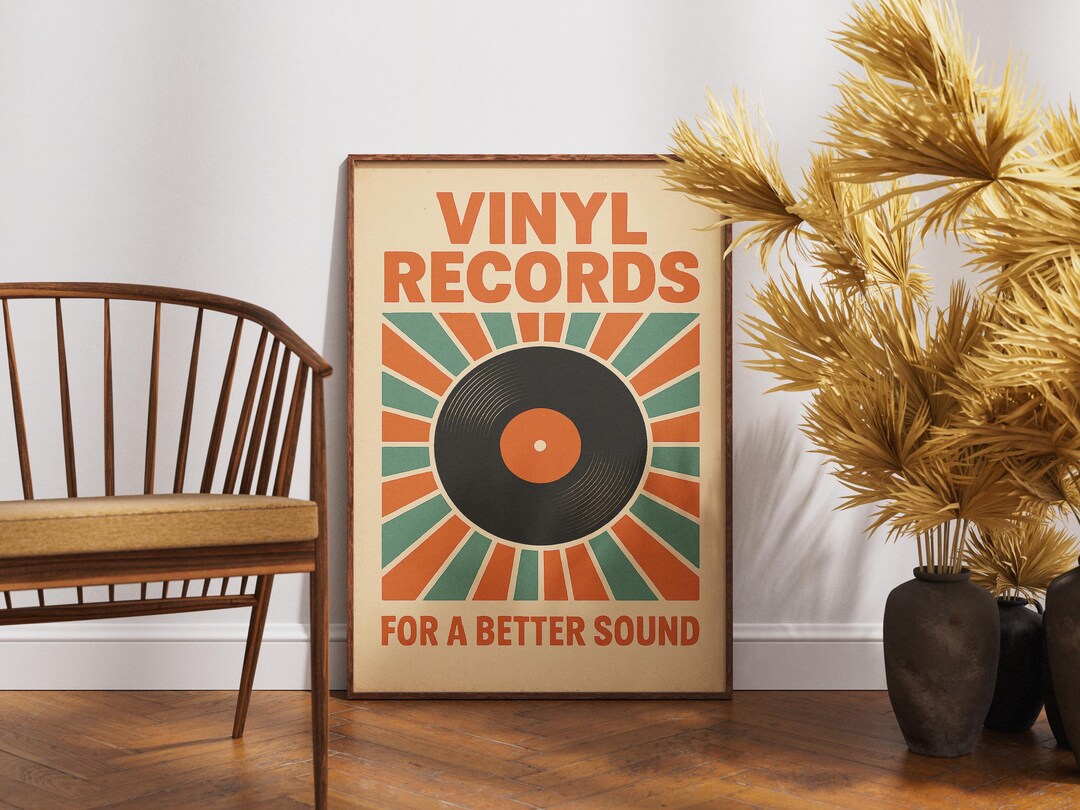 Vinyl Records Retro Poster - Mid-century Music Wall Art With Bold ...