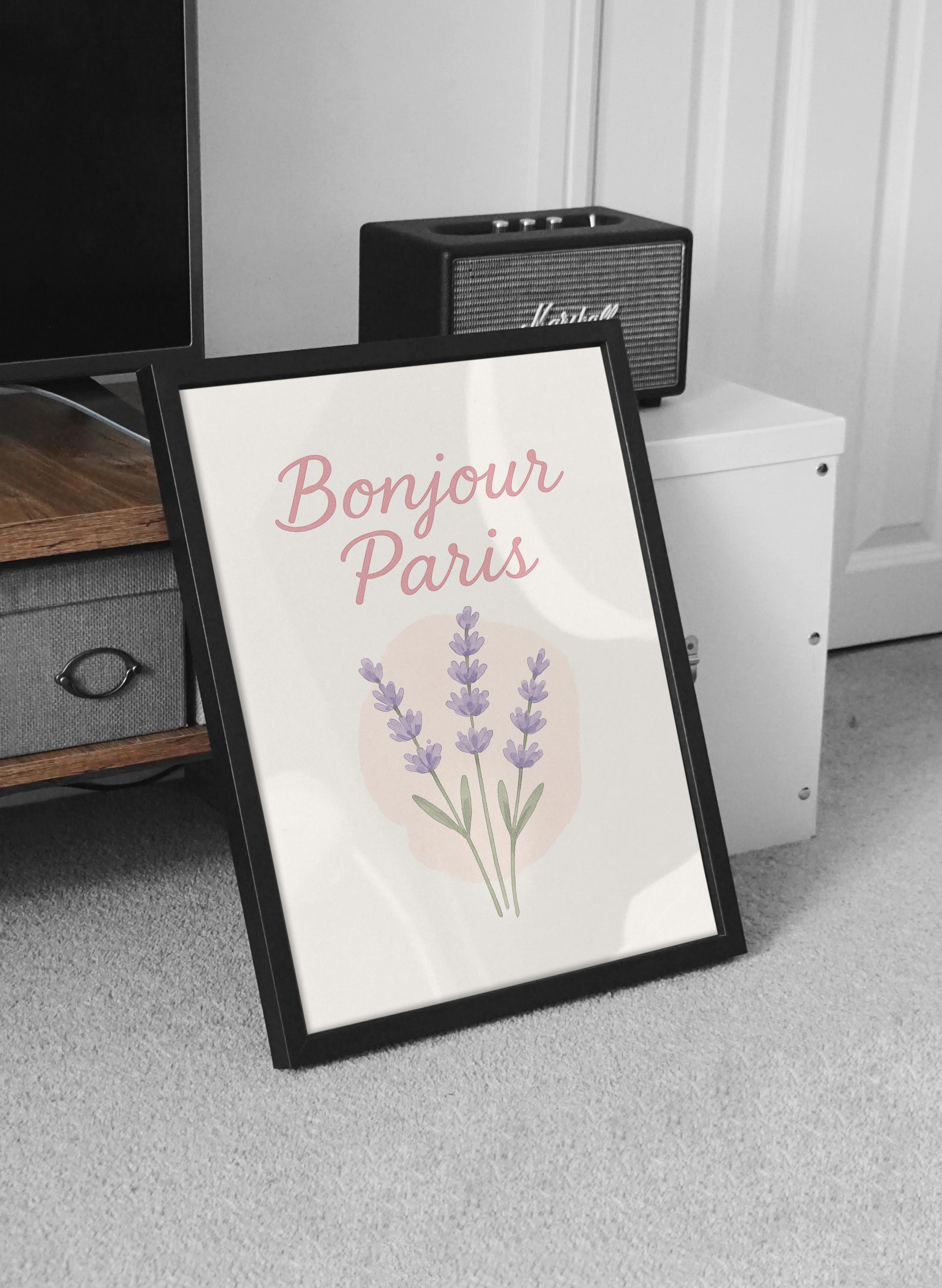 Bonjour Paris Lavender Print - French Floral Art (digital Download