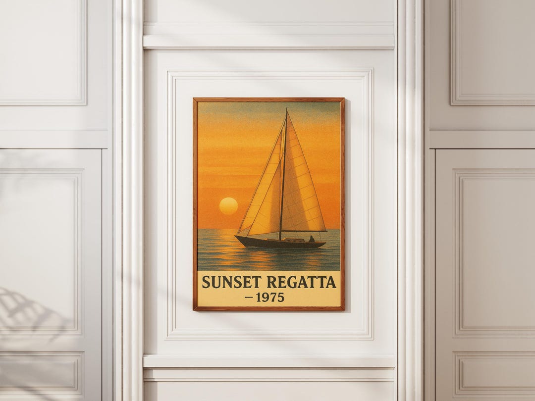Sunset Regatta 1975 Poster – Vintage Nautical Sailboat Wall Art ...