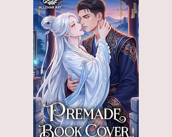 Retrato de anime con un toque de fantasía, ilustración de una pareja romántica íntima, diseño de portada de libro digital asiático para autores.