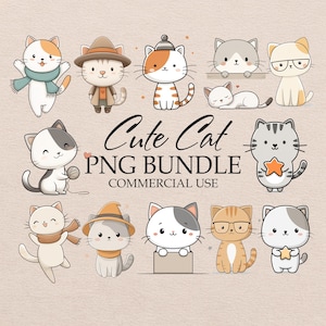 Cartoon Cat PNG Bundle, 13 Cute Kitten Clipart, Funny Cat Illustrations, Baby Animals PNG, Nursery Decor, Printable Cats, Cat Lover Gift