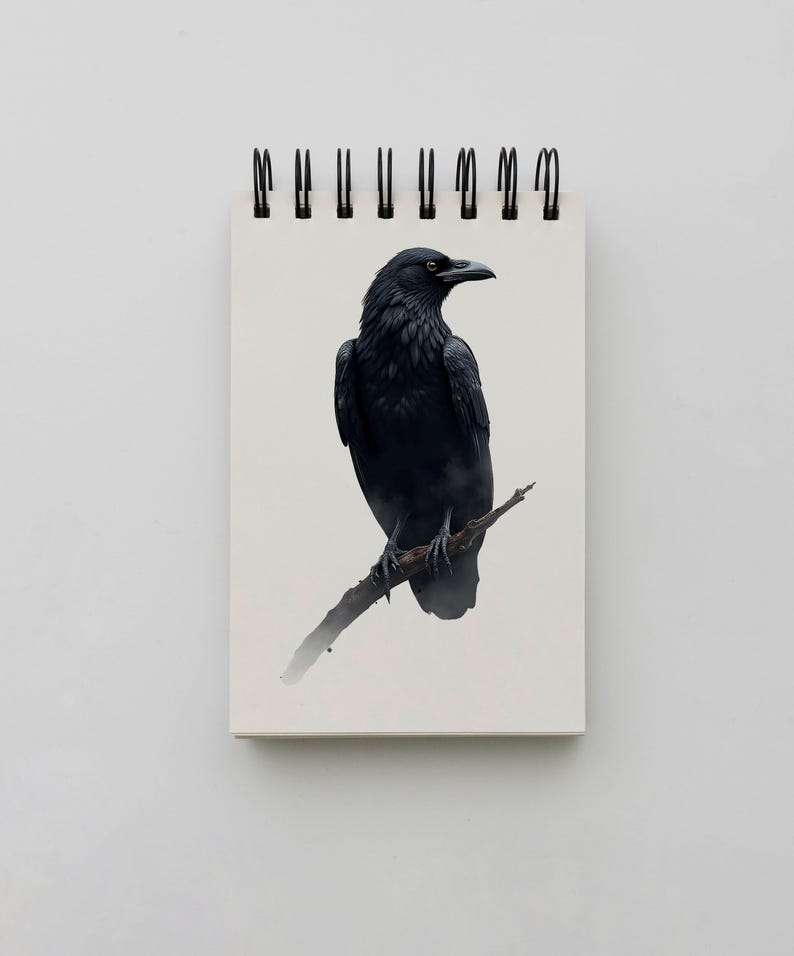 Akvarell Raven Clipart, Black Crow PNG-illustrationer (digital nedladdning) bild 9