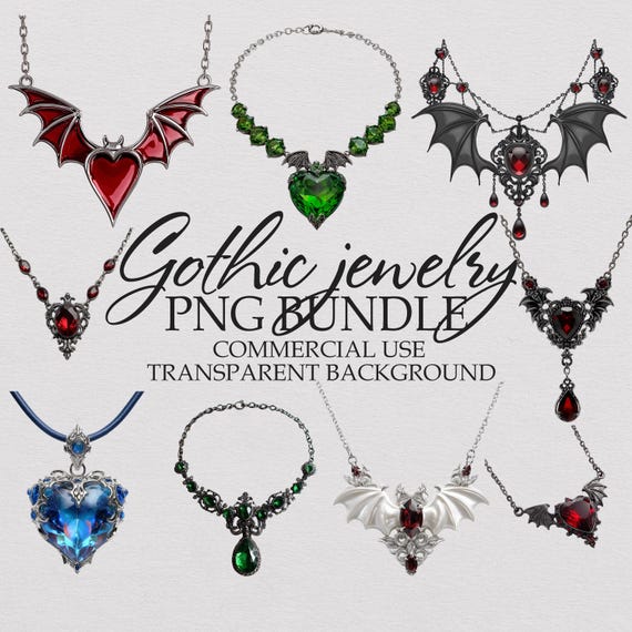Jewelry Png Bundle, Gothic Necklace Clipart, Fantasy Accessory