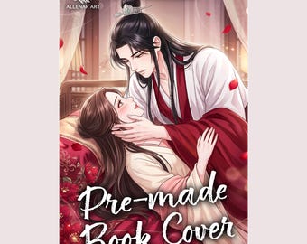 Portada de libro de romance fantástico asiático, ilustración íntima de una pareja de anime, diseño de novela gráfica digital
