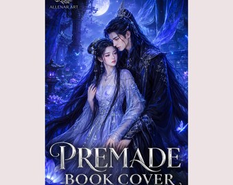Portada de libro de romance fantástico oriental, arte digital al estilo manhwa japonés para autores independientes.