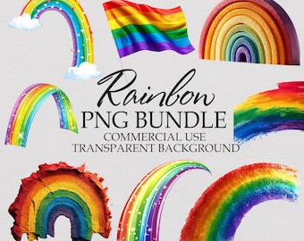 Paquete de imágenes prediseñadas de arcoíris: nubes en acuarela, diseños del orgullo LGBT (descarga digital)
