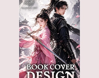 Design originale dei personaggi, ritratto di coppia fantasy, illustrazione digitale per libro, copertina di un'epica storia d'amore con la spada.