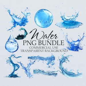Clipart PNG di schizzi d'acqua: sovrapposizione di gocce d'acqua, onde, vortici, increspature, bolle con sfondo trasparente, download digitale, licenza