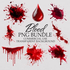 Blood Splatter PNG Clipart Bundle – Dripping Blood, 35 Halloween Gore Drops, Watercolor Splatters, Crime Scene, Horror Art, Instant Download