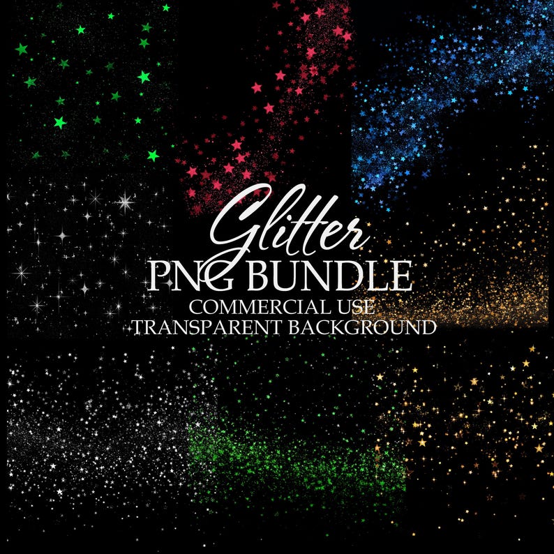 Glitter PNG Clipart | Stars png | Gold Silver Blue Sparkle overlay | Light Effect Confetti Frame | Transparent Background | Digital Download