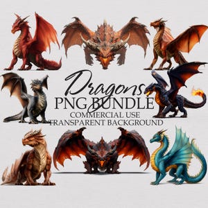 ファンタジードラゴンPNG - 26のデジタルドラゴンアート、ファイアドラゴンのイラスト、ドラゴンのプリントアートワーク、ブルーワイバーンアート、即時ダウンロード、商用