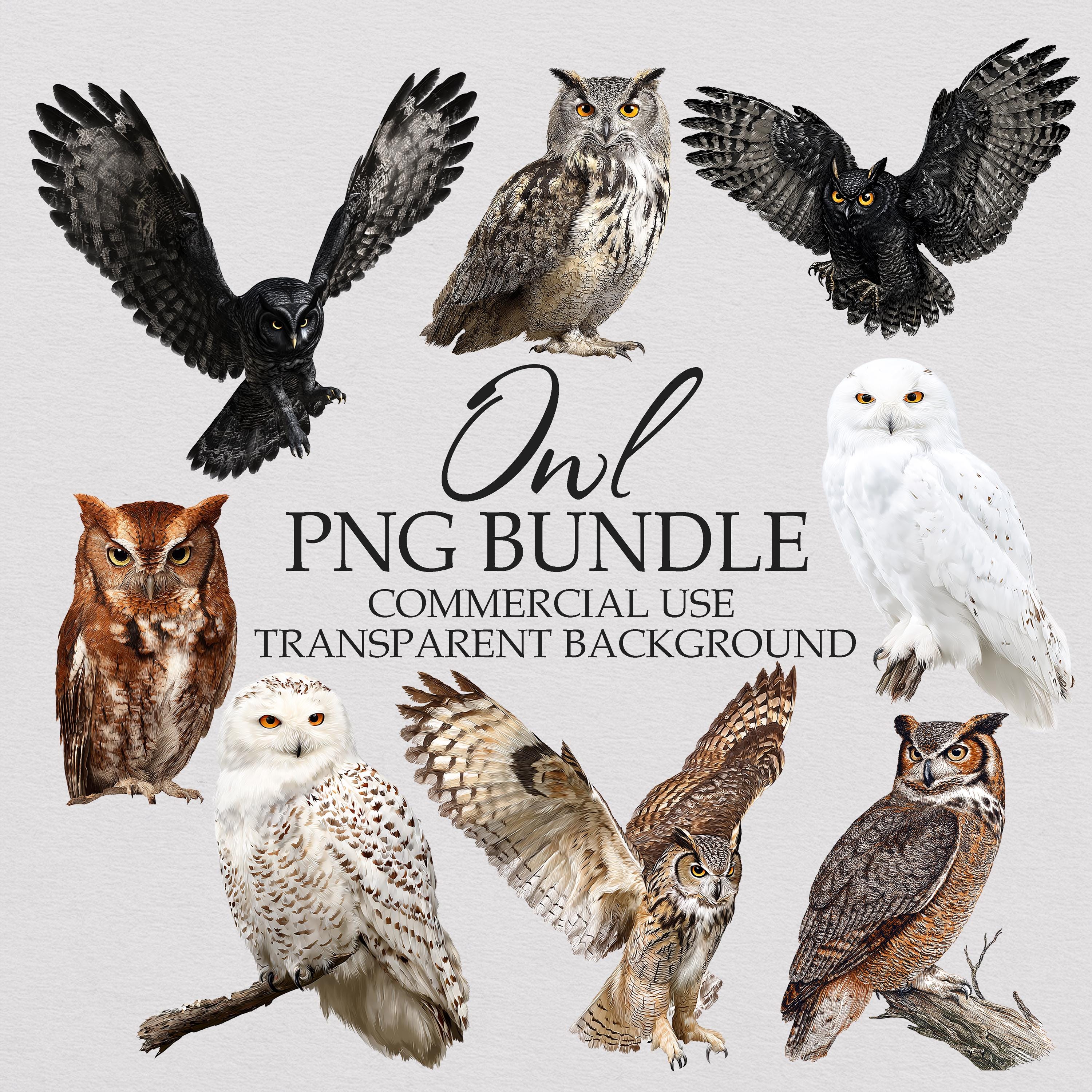 Owl Clipart Bundle: 38 PNG Bird Images for Commercial Use (Digital Download)