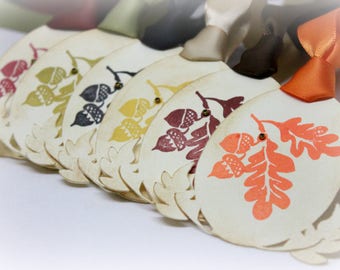 Vintage Inspired Thanksgiving Gift Tags (Double Layered) - Fall Rustic Leaf Tags - Autumn Leaves - Place Setting - Acorn Tags (Set of 8)