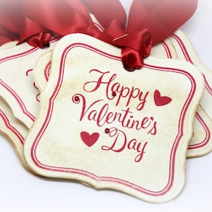 Valentine&#39;s Day Tags (Double Layered) - Happy Valentine&#39;s Day - Handmade Vintage Style - Gift Wrap - Party Favor Baking Label (Set of 8)