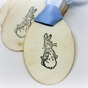 Easter Gift Tags (Double Layered) - Peter Rabbit Baby Shower Hang Tags - Beatrix Potter Vintage Style Labels - Rabbit Party Favor (Set of 8)