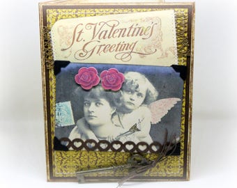 Valentine's Day Card - Mother and Child - Victorian Style - Shabby Chic - Elegant Valentine - Vintage Style Handmade Valentine Card