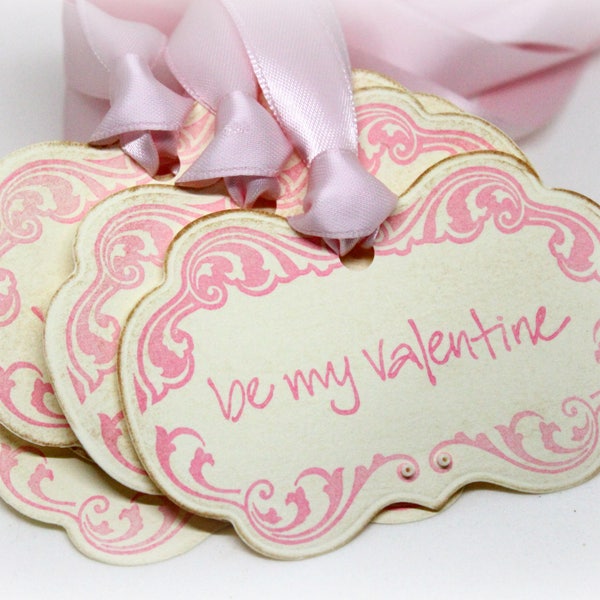 Valentine's Day Tags (Double Layered) - Be My Valentine - Handmade Vintage Inspired Valentine's Day Gift Wrap Labels (Set of 8)