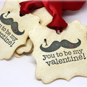 Valentinstag Geschenk-Tags (doppellagig) - Schnurrbart Paket Etiketten - Handarbeit Retro Stil Candy Gunst Tag (Satz von 8)