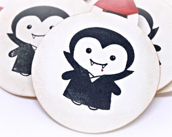 Halloween Gift Tags (Double Layered) - Dracula Tags - Vampire Tags - Monster Tags - Handmade Halloween Goodie Bag Tags (Set of 8)