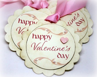 Valentine's Day Tags (Tripled Layered) - Happy Valentine's Day Gift Tags - 3D Hang Tags - Labels - 3 Dimensional Gift Wrap Tags (Set of 8)