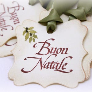 Christmas Tags (Doubled Layered) - Buon Natale Merry Christmas Italian Christmas - Vintage Inspired Christmas Gift Tags  - Set of 8
