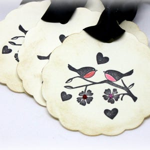 Tags de la Saint-Valentin (Double couches) - l’amour oiseau étiquettes - Style Vintage - étiquettes mariage - Wish Tree cadeau fait main Wrap Tags (lot de 8)