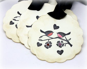 Valentine's Day Tags (Double Layered) - Love Bird Gift Tags - Vintage Style - Wedding Tags - Wish Tree Handmade Gift Wrap Tags (Set of 8)