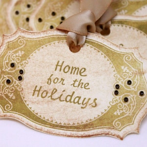 Vintage Inspired Holiday Tags (Double Layered) - Home for the Holidays - Christmas Napkin Rings Place Setting (Set of 8)