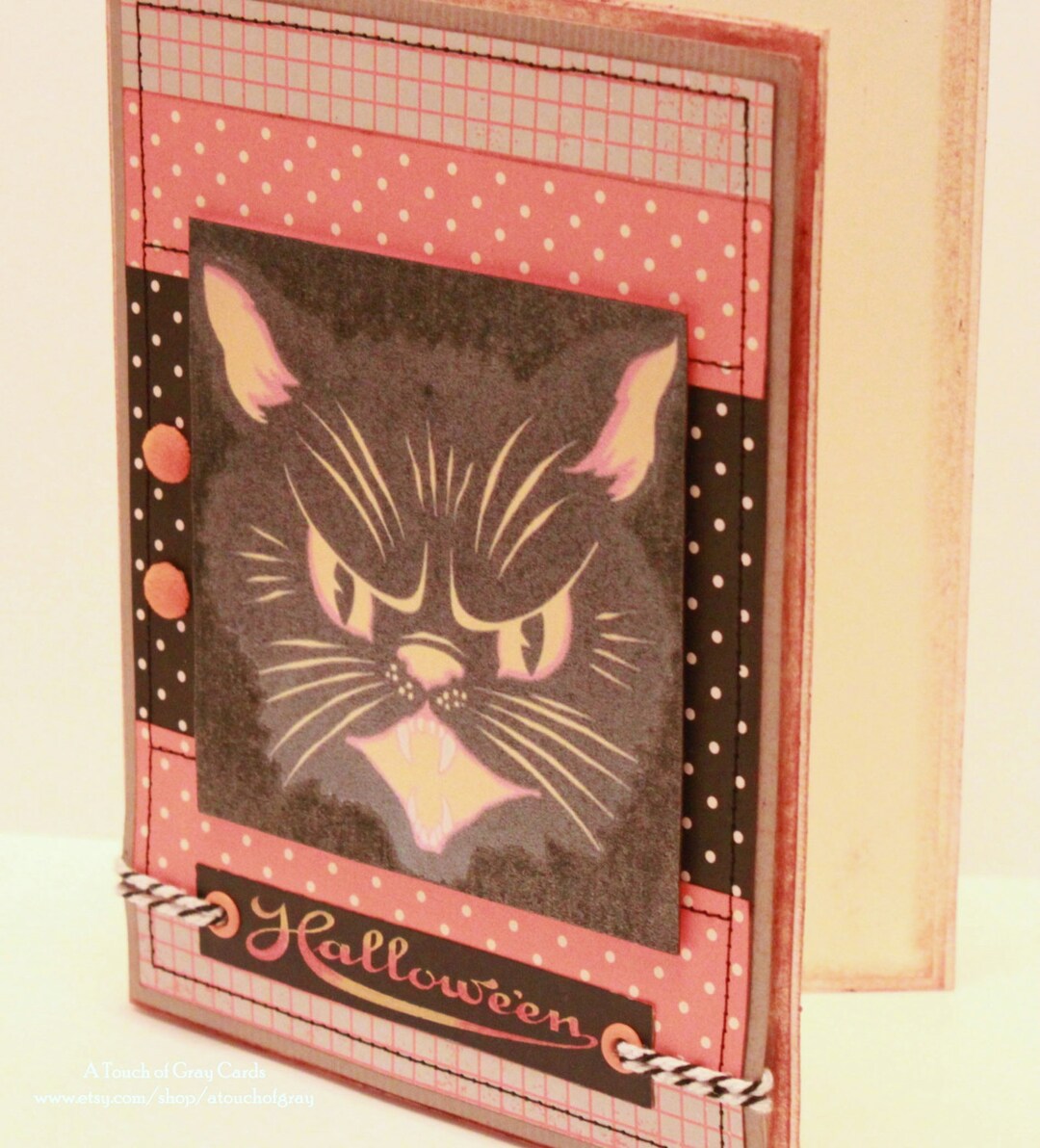 Halloween Card Here Kitty, Kitty Handmade Vintage Halloween Card