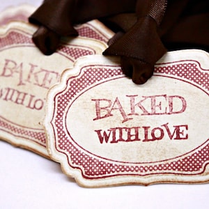 Baked with Love Food Label Tags (Double Layered) - Vintage Food Label Tags Baked Goods Gift Tags Food Tags Gift Tags - Set of 8