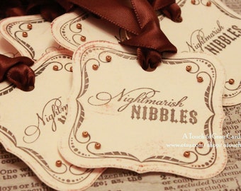 Halloween Gift Tags (Double Layered) - Nightmarish Nibble Tags - Vintage Inspired Handmade Halloween Tags (Set of 8)