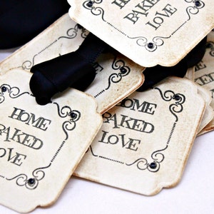 Home Baked with Love Food Label Tags (Double Layered) - Vintage Food Label Tags Baked Goods Gift Tags Food Tags Gift Tags - Set of 8