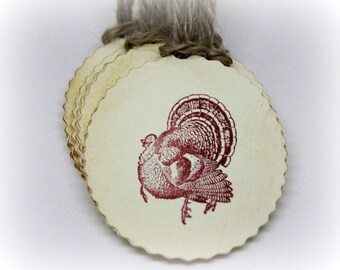 Thanksgiving Gift Tags (Double Layered) - Turkey Tags - Autumn Decor - Table Setting - Rustic Country Favors - Vintage Inspired (Set of 8)