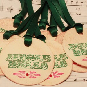 Weihnachten-Tags (verdoppelt geschichteten) - Jingle Bells Tags - handgemachte Vintage inspiriert Weihnachtsgeschenk Tags - Satz 8