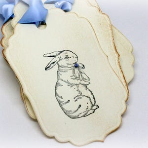 Easter Gift Tags Double Layered Handmade Bunny Hang Tags Rabbit Vintage Style Rabbit Baby Shower Farm Animal Labels Set of 8 image 3