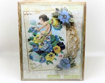 Valentine's Day Card - Cherub Card - Cupid Card - Victorian Style - Shabby Chic - Elegant Valentine - Vintage Style Handmade Valentine Card