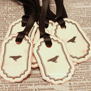 Halloween Gift Tags (Double Layered) - The Raven - Vintage Inspired Handmade Halloween Tags (Set of 8)