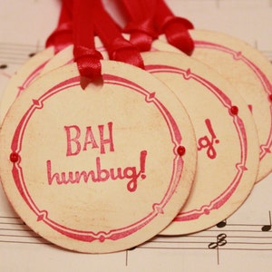 Etiquetas de Navidad (doble capas) - Bah patraña etiquetas de regalo - regalo de Navidad inspiración Vintage hecho a mano etiquetas - conjunto de 8