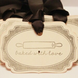 Baked with Love Food Label Tags (Double Layered) - Vintage Food Label Tags Baked Goods Gift Tags Food Tags Rolling Pin Gift Tags - Set of 8
