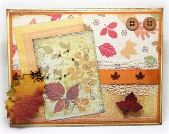 Handmade Thanksgiving Card - Rustic Fall Leaf Card - Blank Card - Rustic Card - Fall Card - Harvest Greeting Card