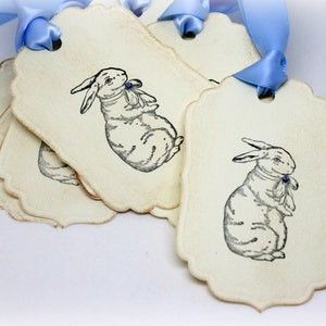 Easter Gift Tags Double Layered Handmade Bunny Hang Tags Rabbit Vintage Style Rabbit Baby Shower Farm Animal Labels Set of 8 image 1