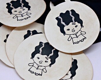 Halloween Gift Tags (Double Layered) - Bride of Frankenstein Tags - Monster Tags - Favor Tags - Handmade Halloween Favor Tags (Set of 8)