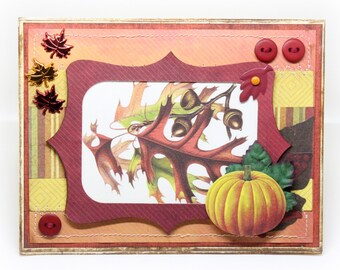 Handmade Thanksgiving Greeting Card - Rustic Fall Leaf Card - Blank Rustic Fall Harvest Card