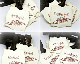 Thanksgiving Tags (Double Layered) - Blessed Gift Tags - Thankful Gift Tags - Grateful Gift Tags - Vintage Inspired Place Setting (Set of 9)