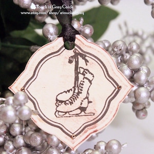 Christmas Tags (Doubled Layered) - Vintage Ice Skates - Handmade Vintage Inspired Christmas Gift Tags - Set of 8