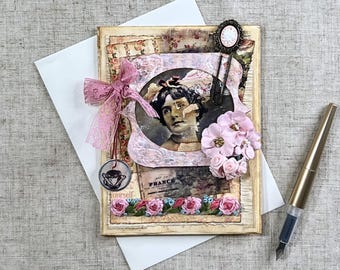 Vintage Portrait Mother's Day Greeting Card | Victorian French Roses | Figure Study | Honoring Family Collection
